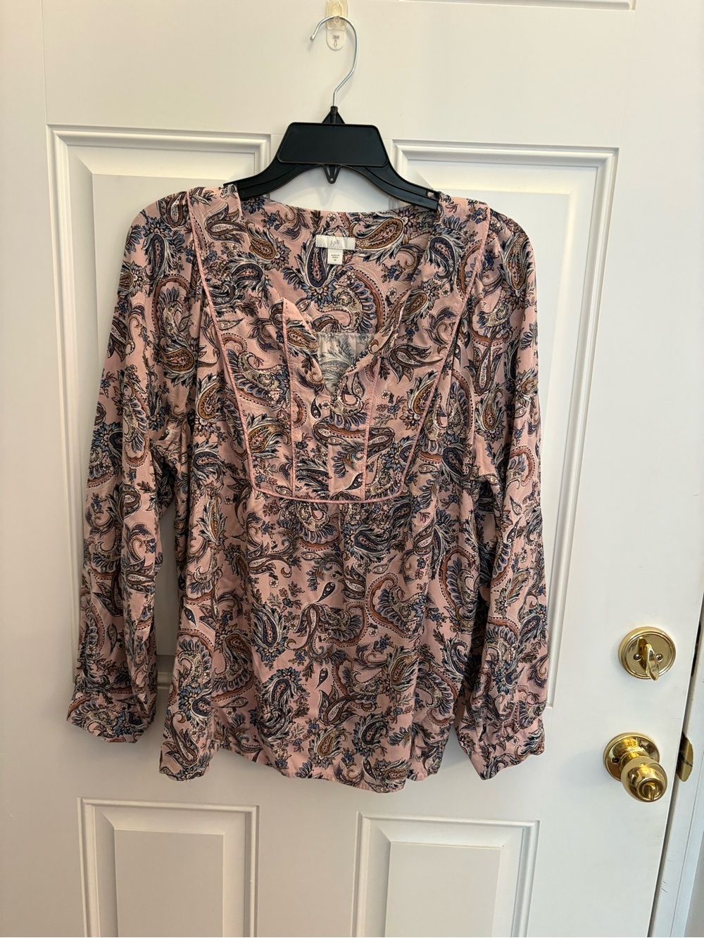 J Jill Paisley Pink Long-Sleeve V-Neck Women's Top